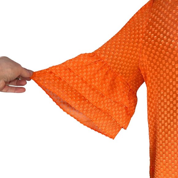 Like new! Alice + Olivia Orange Sheer Ruffled Sleeve Blouse Top Size Med… - Picture 9 of 12